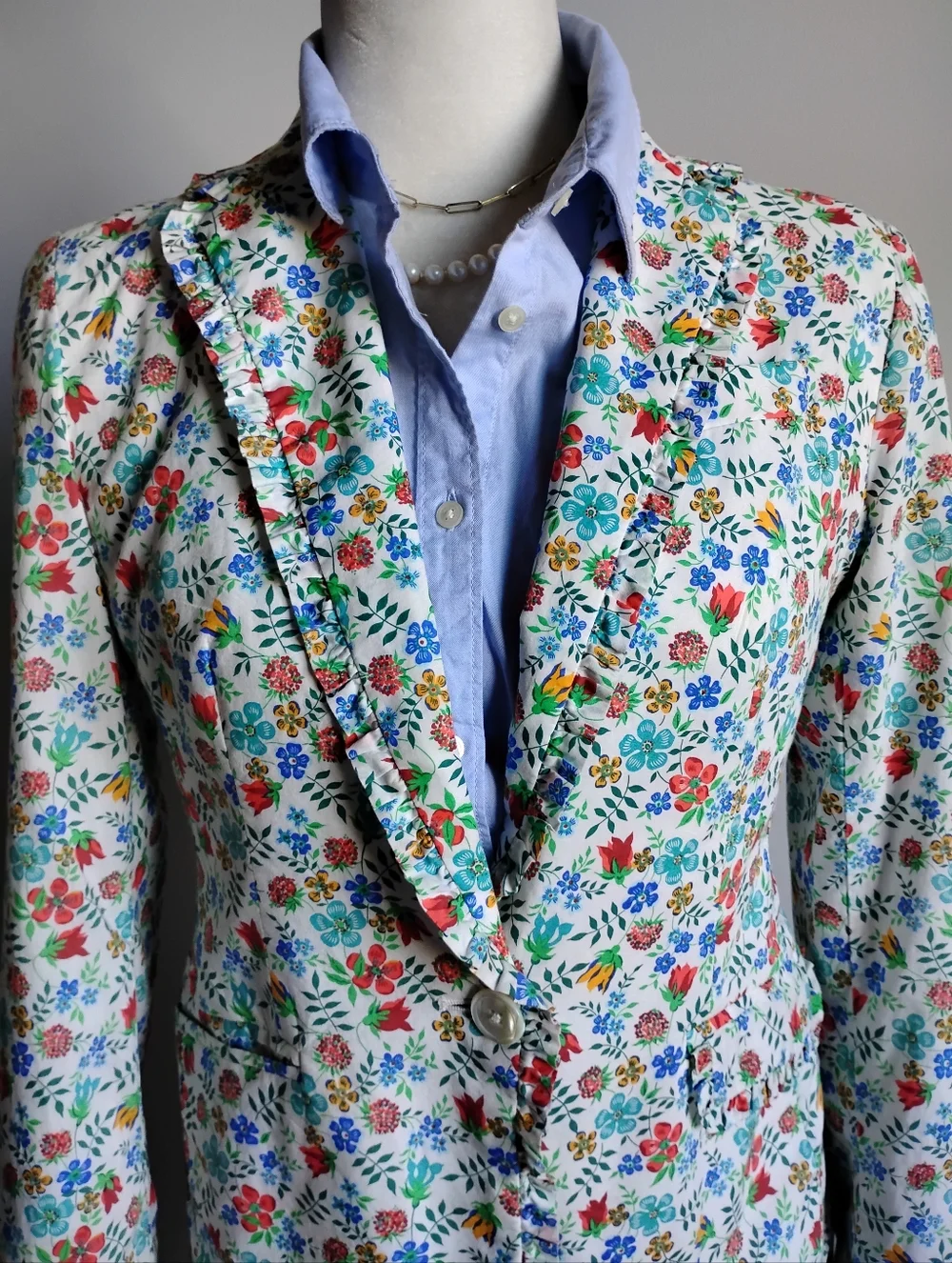 J. Crew Liberty Art Fabric Edenham Blazer Micro Ruffle Floral Classic Size 4